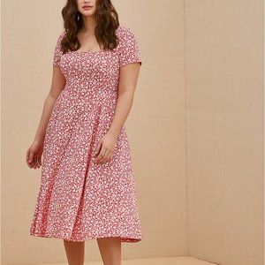 FUCHSIA PINK FLORAL SCUBA KNIT MIDI DRESS